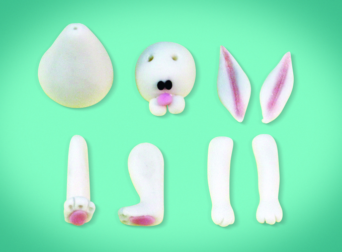 Visão geral dos membros que irão compor o corpo do coelhinho de pasta americana