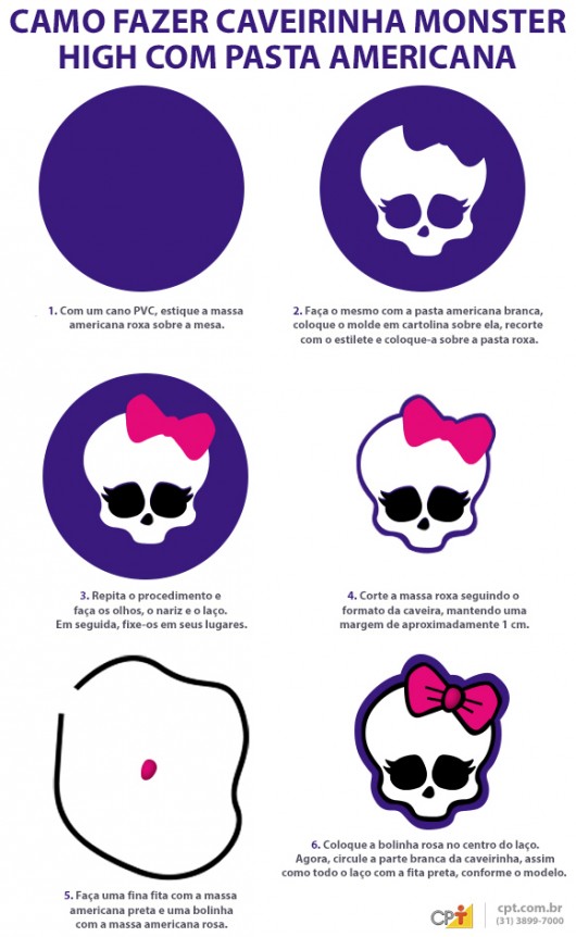 Decoração de bolos - Como fazer caveirinha Monster High com pasta americana Decoração de bolos - Como fazer caveirinha Monster High com pasta americana