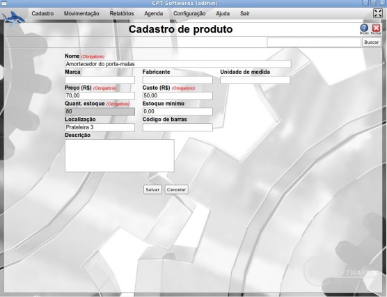 Cadastro de Produto - localização - CPT Autopeças