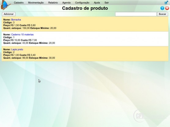 Cadastro Produto estoque mínimo