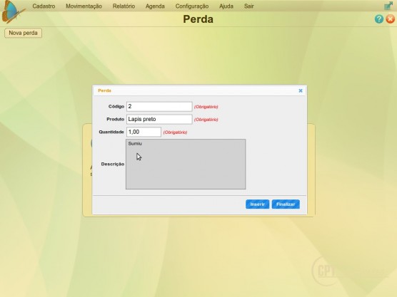 Registrar perda