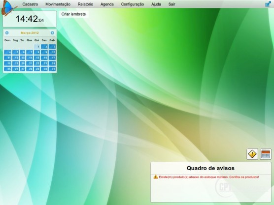 Quadro de avisos informa que existe produtos abaixo do estoque mínimo