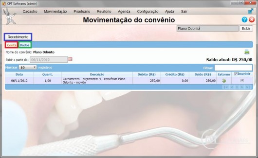 Movimentação de convênio no programa CPT Dentista