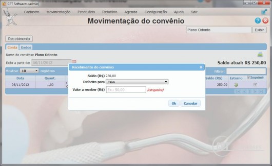 Movimentação de convênio no programa CPT Dentista