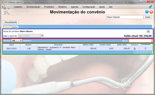 Movimentação de convênio no programa CPT Dentista